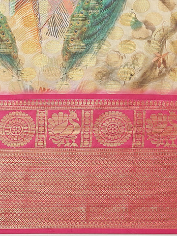 Surat Sari Teal Blue & Pink Ethnic Motifs Zari Art Silk Banarasi Saree