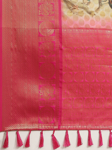 Surat Sari Teal Blue & Pink Ethnic Motifs Zari Art Silk Banarasi Saree