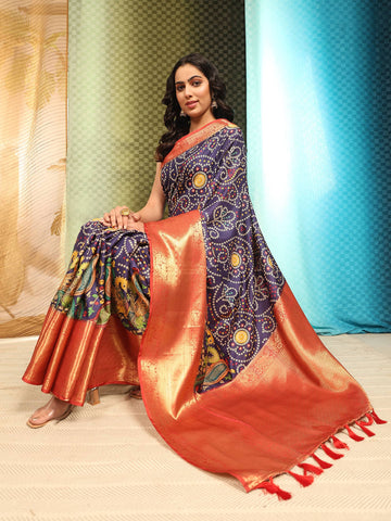 Surat Sari Bandhani Zari Silk Blend Banarasi Saree