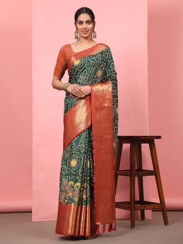 Surat Sari Bandhani Zari Silk Blend Fusion Banarasi Saree