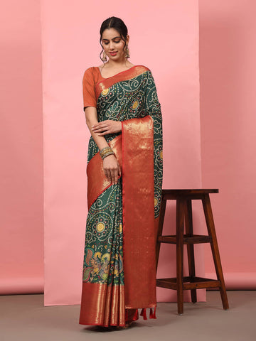 Surat Sari Bandhani Zari Silk Blend Fusion Banarasi Saree