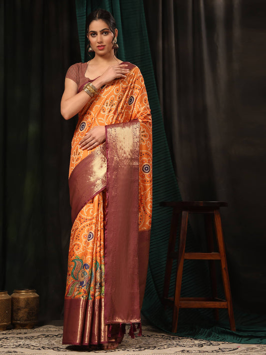 Bandhani Zari Silk Banarasi Saree