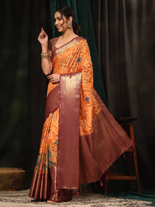 Bandhani Zari Silk Banarasi Saree