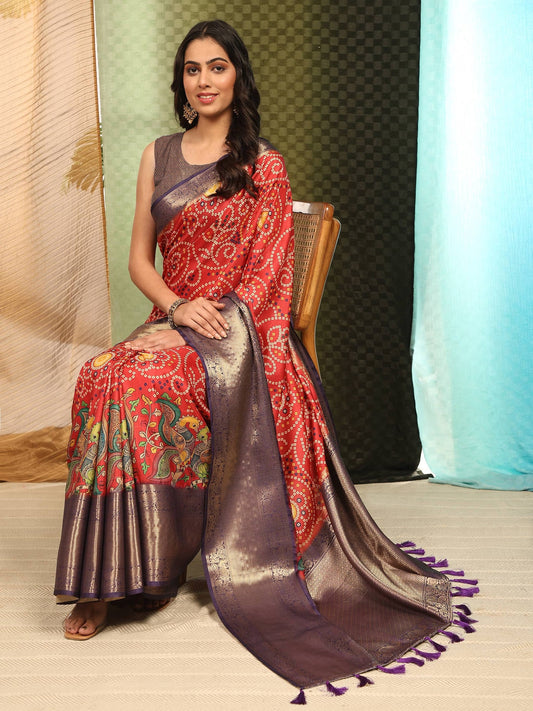 Surat Sari Printed Bandhani Zari Banarasi Saree