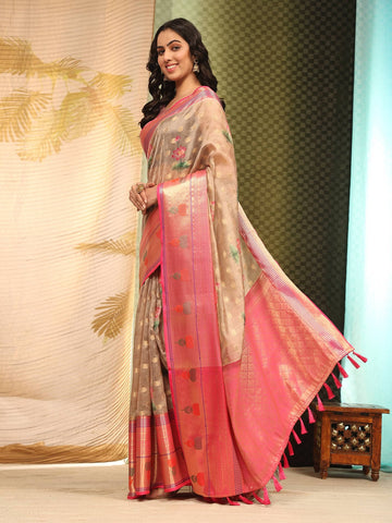 Surat Sari Kalamkari Printed Zari Art Silk Fusion Banarasi Saree