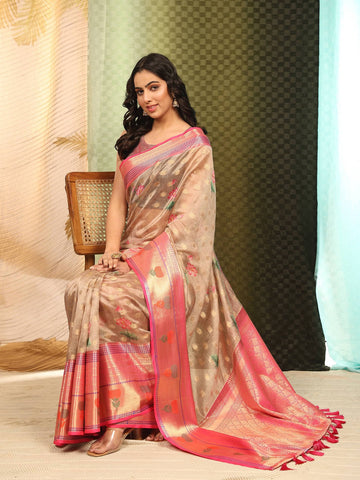 Surat Sari Kalamkari Printed Zari Art Silk Fusion Banarasi Saree