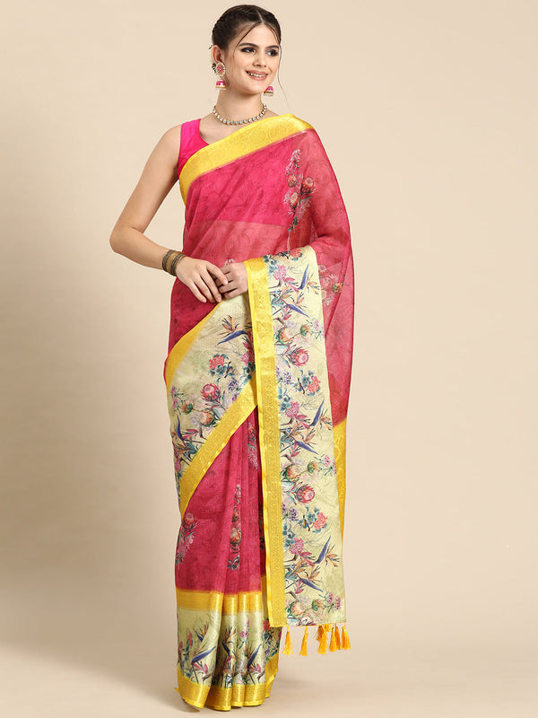 Surat Sari Floral Printed Zari Kanjeevaram Saree