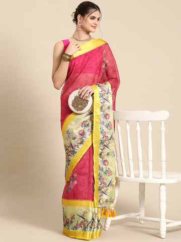 Surat Sari Floral Printed Zari Kanjeevaram Saree