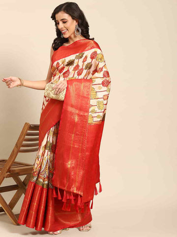 Surat Sari Kalamkari Zari Art Silk Kanjeevaram Saree