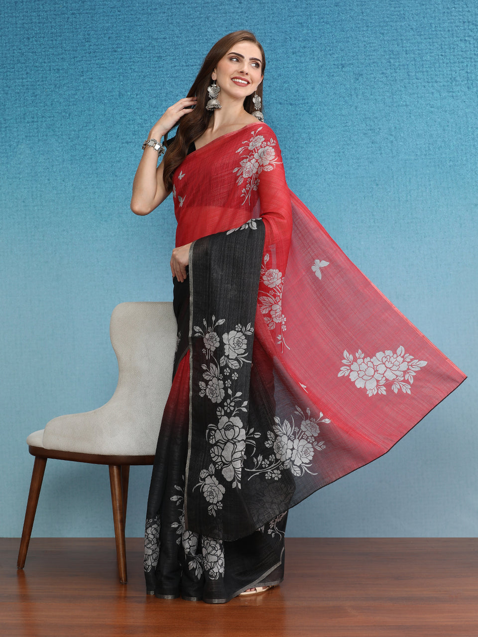 Surat Sari Floral Printed Zari Silk Cotton Banarasi Saree