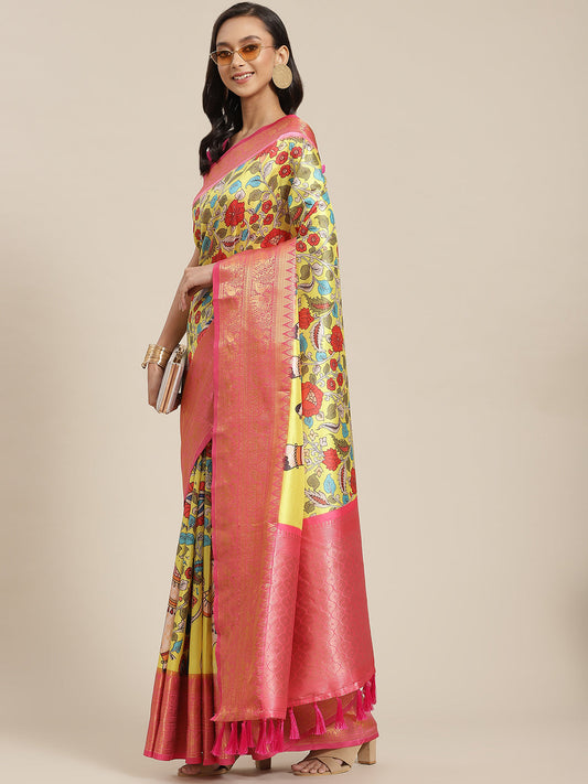 Surat Sari Yellow & Pink Ethnic Motifs Zari Art Silk Banarasi Saree