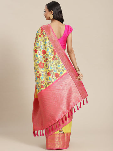 Surat Sari Yellow & Pink Ethnic Motifs Zari Art Silk Banarasi Saree