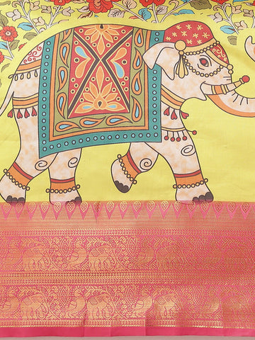 Surat Sari Yellow & Pink Ethnic Motifs Zari Art Silk Banarasi Saree