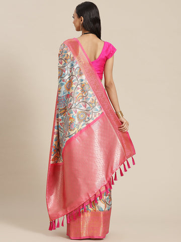 Surat Sari White & Peach-Coloured Ethnic Motifs Zari Art Silk Banarasi Saree