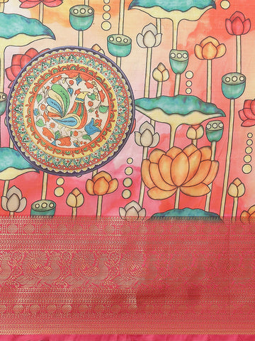 Surat Sari Off White & Peach-Coloured Ethnic Motifs Zari Art Silk Banarasi Saree