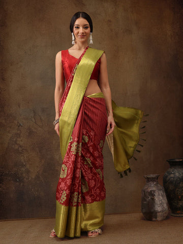 Surat Sari Floral Zari Silk Blend Kanjeevaram Saree