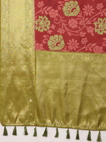 Surat Sari Floral Zari Silk Blend Kanjeevaram Saree