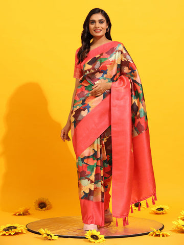 Surat Sari Zari Abstract Printed Zari Kanjeevaram Saree