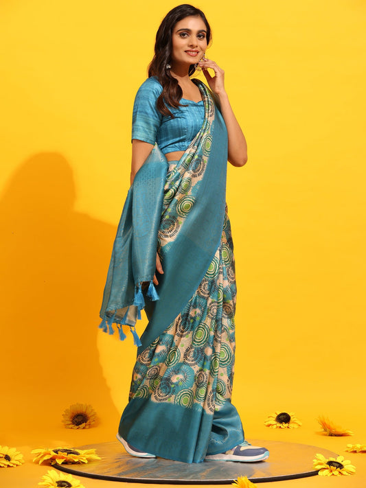 Surat Sari Geometric Printed Zari Kanjeevaram Saree