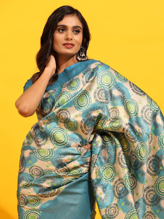 Surat Sari Geometric Printed Zari Kanjeevaram Saree