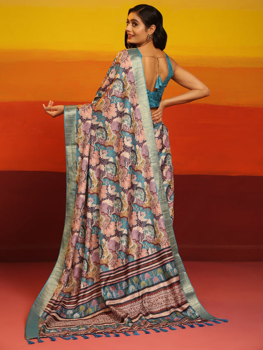 Surat Sari Floral Printed Zari Art Silk Banarasi Saree