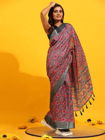 Surat Sari Ethnic Motifs Printed Zari Banarasi Saree