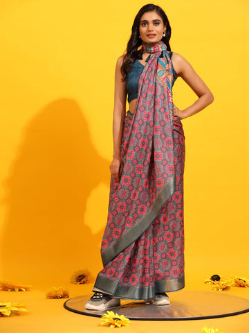 Surat Sari Ethnic Motifs Printed Zari Banarasi Saree