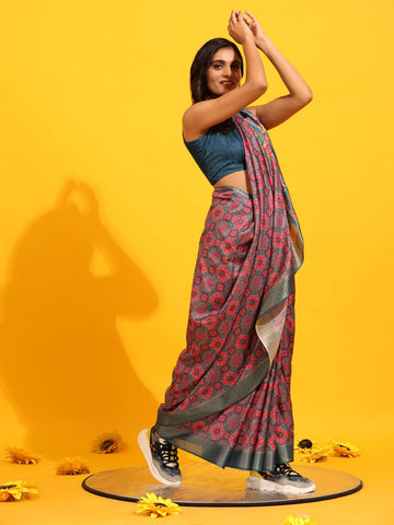 Surat Sari Ethnic Motifs Printed Zari Banarasi Saree