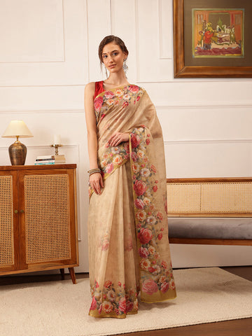 Surat Sari Floral Print Zari Banarasi Saree