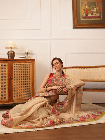 Surat Sari Floral Print Zari Banarasi Saree