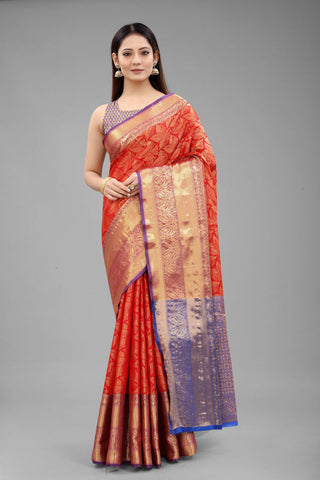 Surat Sari Red & Golden Floral Zari Banarasi Saree