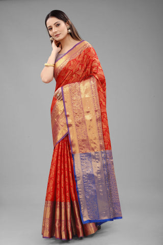Surat Sari Red & Golden Floral Zari Banarasi Saree