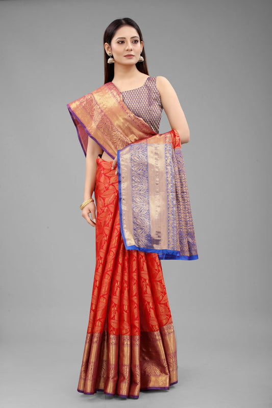 Surat Sari Red & Golden Floral Zari Banarasi Saree