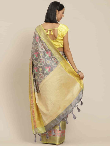 Surat Sari Grey & Pink Ethnic Motifs Ikat Saree