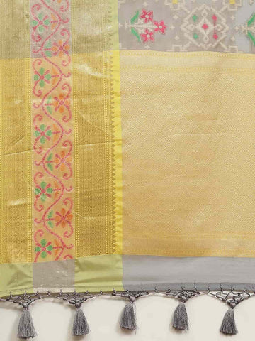 Surat Sari Grey & Pink Ethnic Motifs Ikat Saree