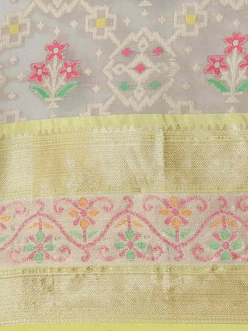 Surat Sari Grey & Pink Ethnic Motifs Ikat Saree