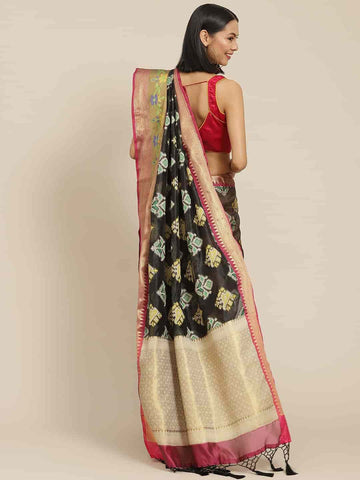 Surat Sari Black & Pink Woven Design Pochampally Saree