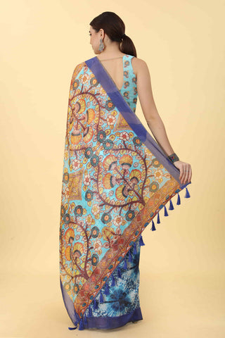 Kalamkari Printed Zari Chanderi Surat Sari