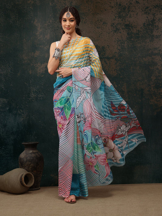 Surat Sari Printed Saree With Blouse Piece