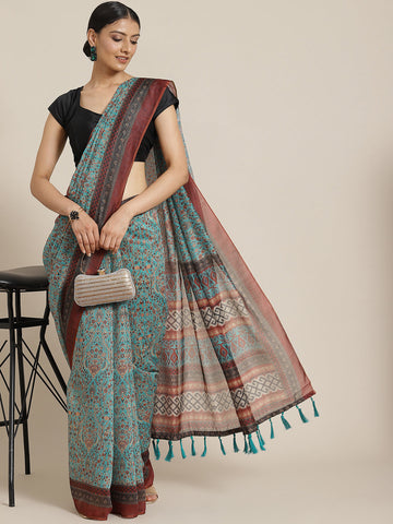 Surat Sari Teal Green & Maroon Kalamkari Saree