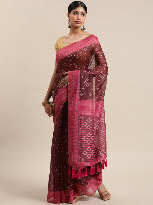 Surat Sari Brown & Pink Bandhani Art Silk Bandhani Saree