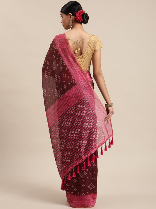 Surat Sari Brown & Pink Bandhani Art Silk Bandhani Saree