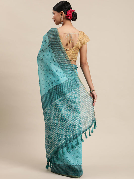 Surat Sari Turquoise Blue Zari Art Silk Bandhani Saree