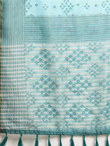 Surat Sari Turquoise Blue Zari Art Silk Bandhani Saree