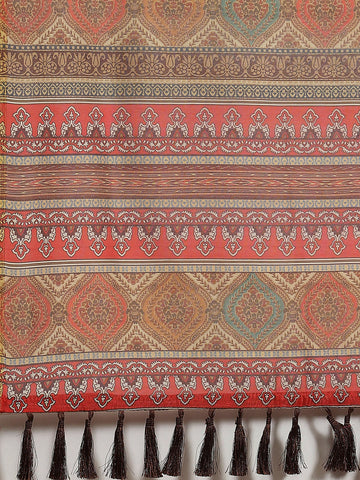 Surat Sari Maroon & Beige Kalamkari Block Print Saree