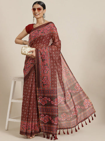 Surat Sari Rust Ethnic Motifs Block Print Saree