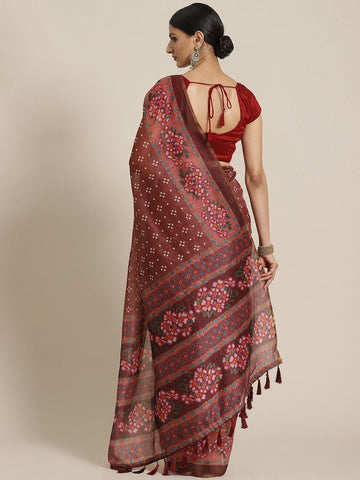 Surat Sari Rust Ethnic Motifs Block Print Saree