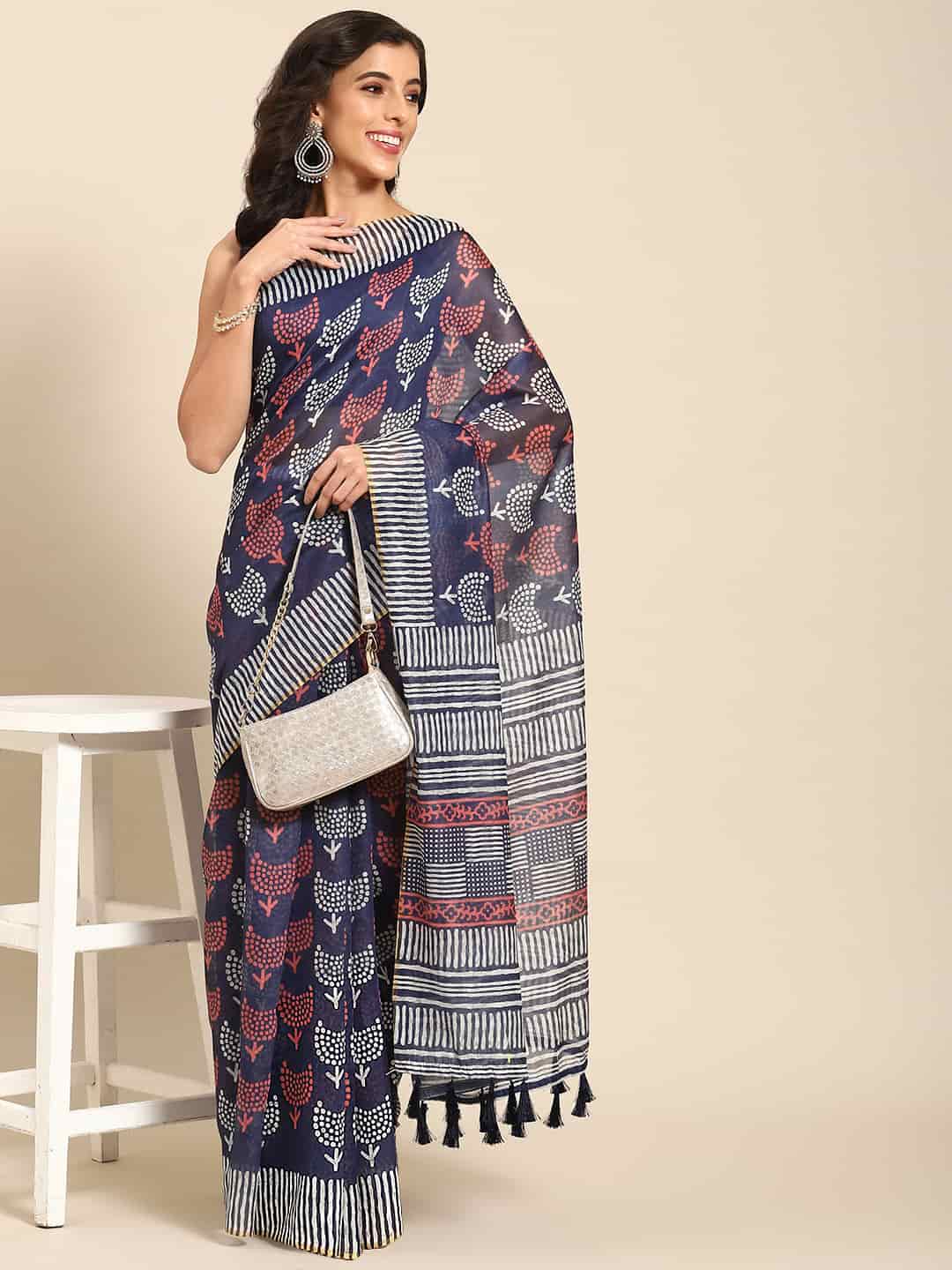 Surat Sari Dabu Bagh Block Print Indigo Saree