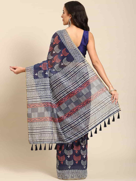 Surat Sari Dabu Bagh Block Print Indigo Saree