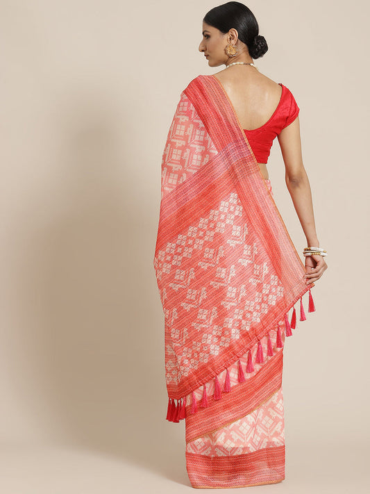 Surat Sari Pink & White Ethnic Motifs Saree